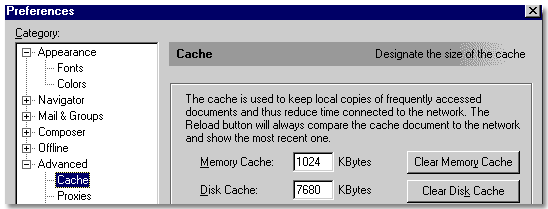 Netscape's Preference Menu